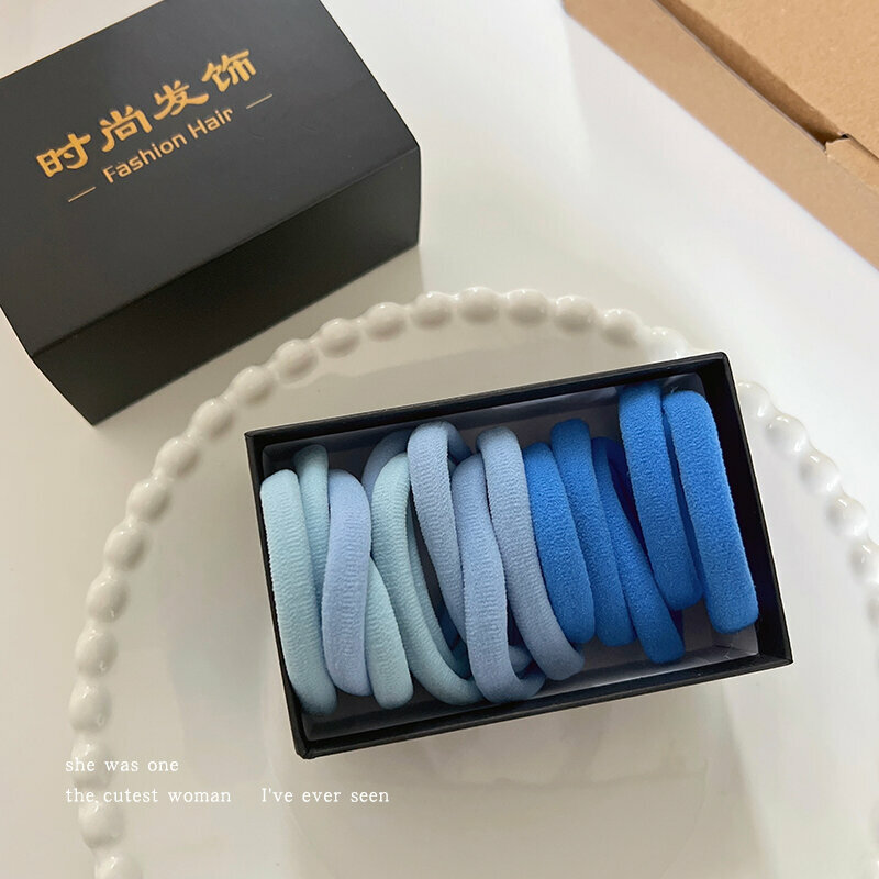 Hot push high elastic hair band, rubber band, hair rope and headband (blue series, 15 pieces)