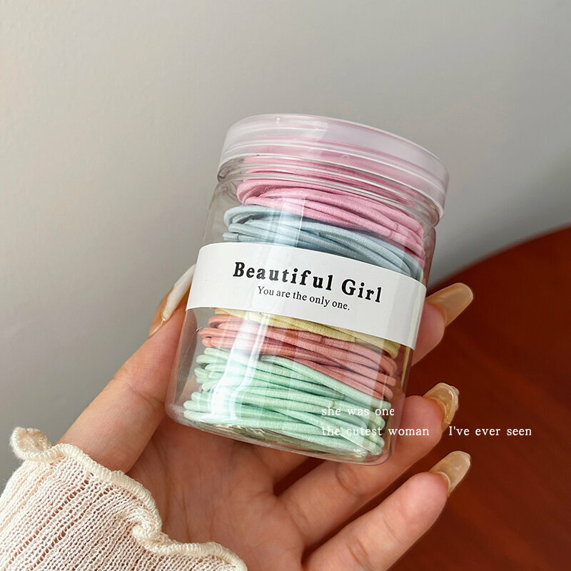 Hot push high elastic hair band, rubber band, hair rope and headband (cream color thin style - about 100 pieces)