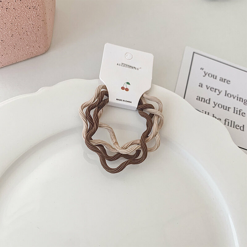 Hot push high elastic hair band, rubber band, hair rope and headband (coffee color - four pieces)