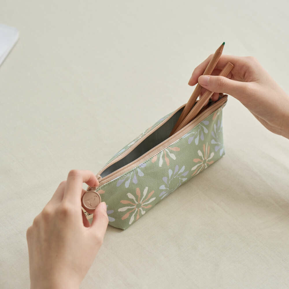 Pencil Case/Black Drongo Circles/Green Spring