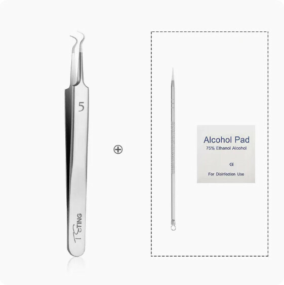 Hot selling blackhead removal closed-mouth acne needle cell clip tweezers (No. 5 (curved hook) + [super sharp needle + alcohol cotton * 6 pieces])