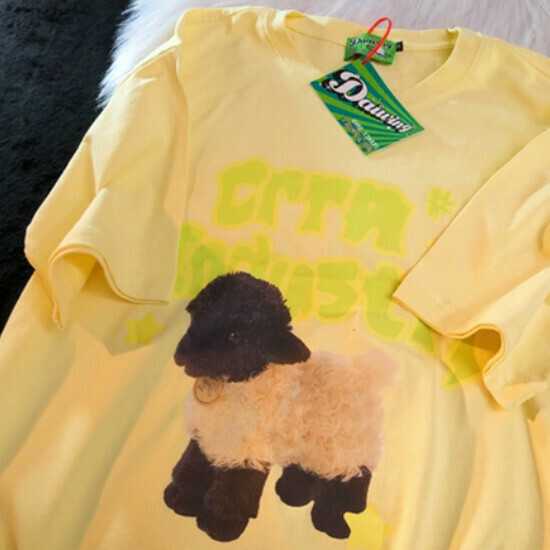 Hot selling sheep half-sleeved cotton and linen short-sleeved T-shirt [yellow] [S-XL size] (please contact customer service to confirm the delivery size after placing the order)
