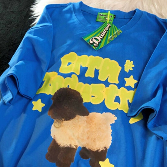 Hot selling sheep half-sleeved cotton and linen short-sleeved T-shirt [blue] [S-XL size] (please contact customer service to confirm the delivery size after placing the order)