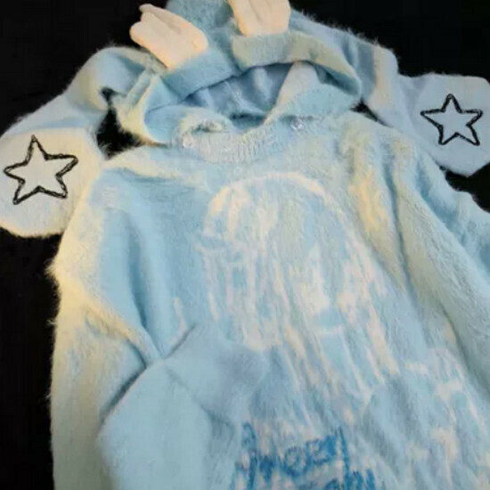 Hot Selling Rabbit Ears Hooded Cartoon Sweater [Light Blue] [S-XL] (Please contact customer service to confirm the delivery size after placing the order)