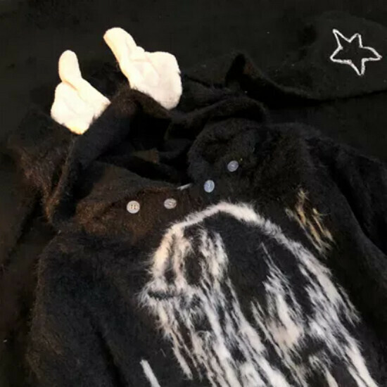 Hot Selling Rabbit Ears Hooded Cartoon Sweater [Black] [S-XL] (Please contact customer service to confirm the delivery size after placing the order)