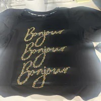 [S] KARL LAGERFELD PUFF SLEEVE SEQUIN BONJOUR TEE,BLACK, L4WHP014-BLK (SKL1061)