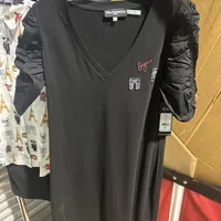 [S] KARL LAGERFELD BUNGEE SLEEVE TEE DRESS WITH PINS,BLACK, L4DD7464-BLK (SKL1063)