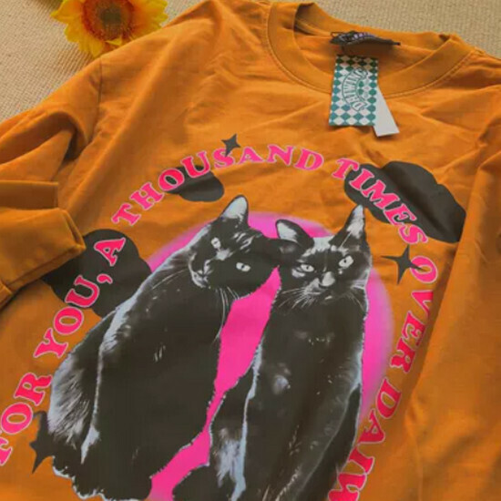 Hot selling washed cat couple long-sleeved T-shirt [khaki] [S-XL size] (please contact customer service to confirm the delivery size after placing the order)