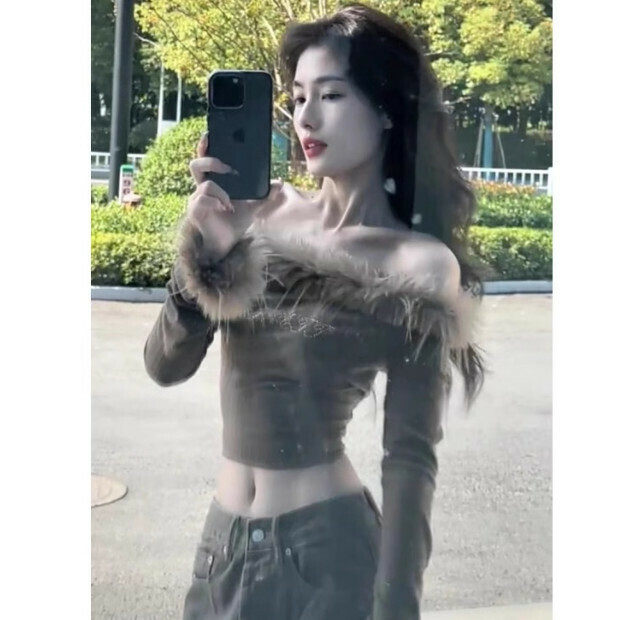 Hot selling one-shoulder sweet and spicy top [coffee color] size [S size - XL size] [please contact customer service after placing the order to confirm the delivery size]