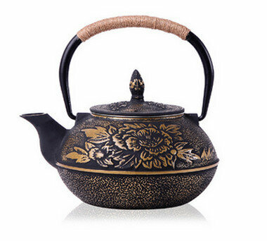 Hot recommended teapot, cast iron kettle, uncoated tea set (Specification: Peony)