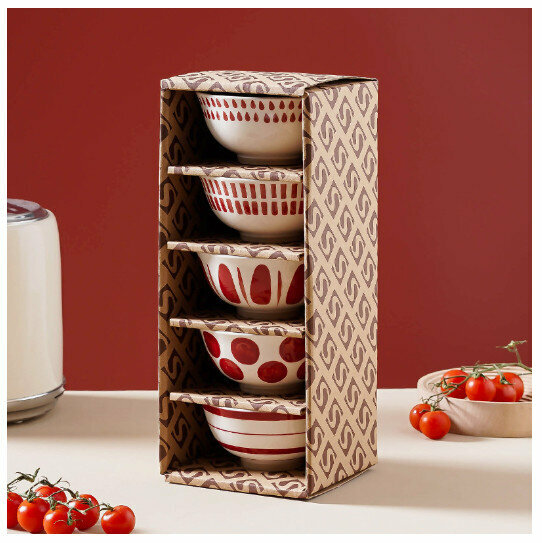 Hot recommendation [5 gift boxes] restaurant soup bowl ceramic bowl souvenir set [red hand-painted bowl]