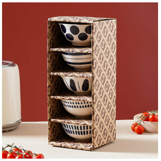 Hot recommendation [5 gift boxes] restaurant soup bowl ceramic bowl souvenir set [blue hand-painted bowl]