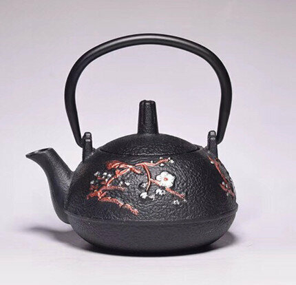 熱推功夫茶壺鐵壺(規格:壺寬約12cm，壺口直徑約6.3cm，帶柄高約12cm，底徑約7cm，壺身高約7cm(0.3彩繪喜鵲)