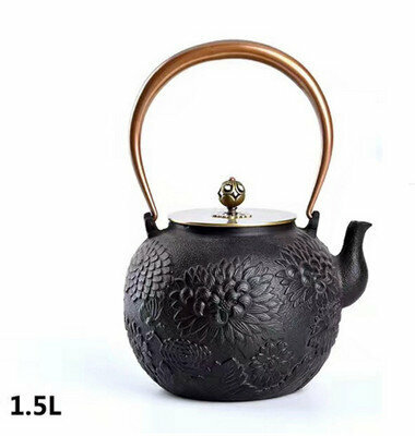 Hot-recommended old iron teapot and kettle without coating (Specifications: Chrysanthemums everywhere (1.4L))