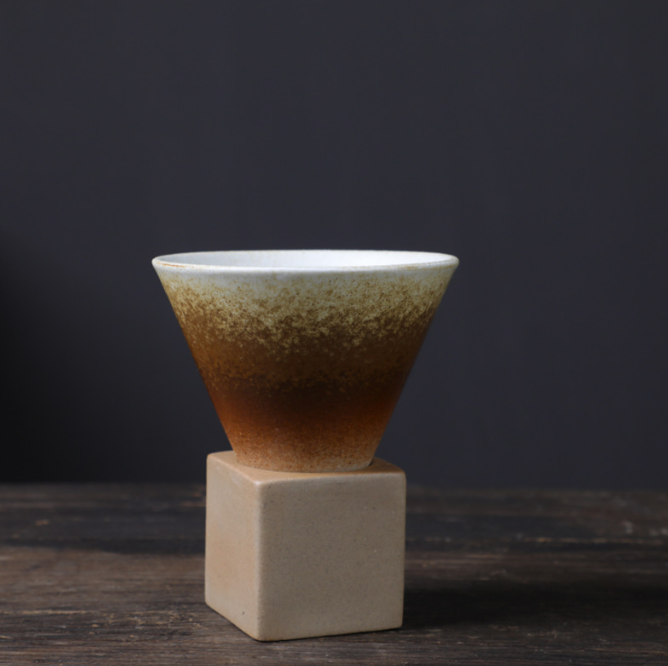 熱推陶瓷復古漏斗咖啡杯（漸變黃200ml）