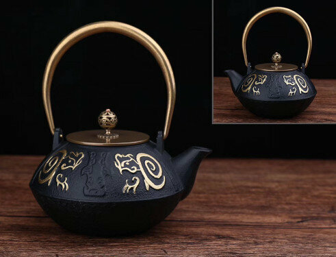 Hot-recommended old iron teapot and kettle without coating (Specification: Double Copper Fushou (1.4L))