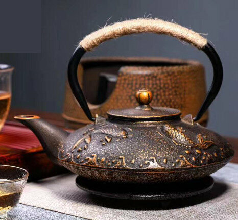 Hot push iron uncoated iron teapot (Specification: Black Gold Pisces)