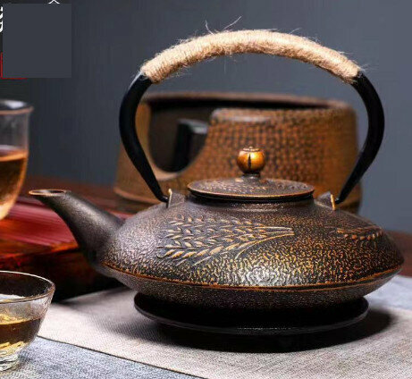 Hot push iron kettle uncoated iron teapot (specification: black gold wheat ear)