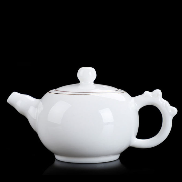 Hot teapot (mutton fat jade teapot with golden auspicious dragon)