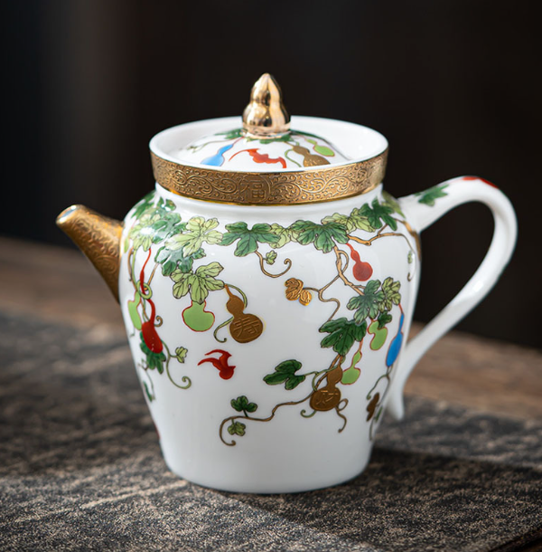 Hotly recommended mutton fat jade porcelain Kung Fu teapot (Fu Lu Shou Xi Cai teapot + bottom saucer)