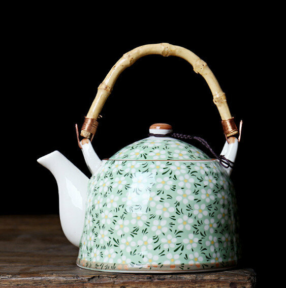 Hotly recommended household Chinese-style ceramic teapot (Green Plum 900ml Bamboo and Rattan Single Pot)