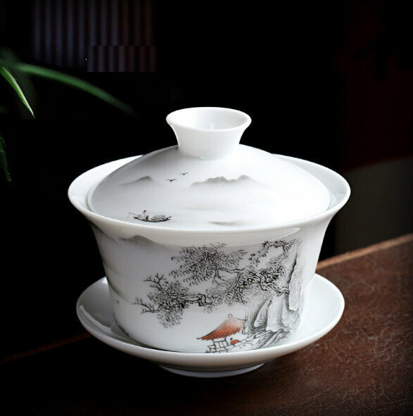爆款大號陶瓷單個蓋碗茶杯（世外桃源）