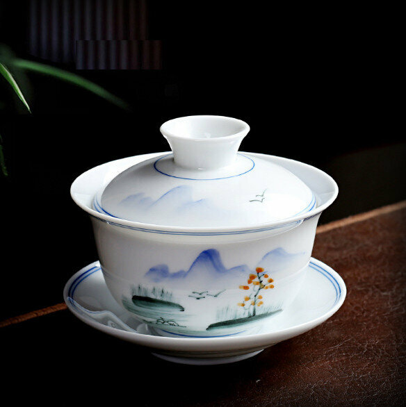 爆款單個家用陶瓷蓋碗泡茶杯（江河日下）