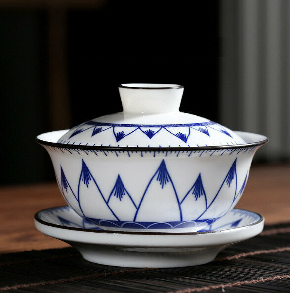 爆款白瓷大號蓋碗茶杯（芙蓉格尺）【尺寸：長8cm*高10.2cm，容量150ml】