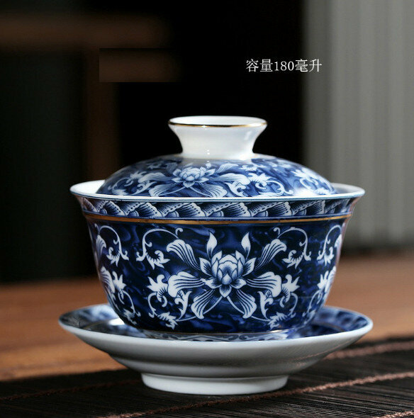 Popular white porcelain large tureen tea cup (golden ground lotus vine) [size: length 9cm*height 9.7cm, capacity 180ml]
