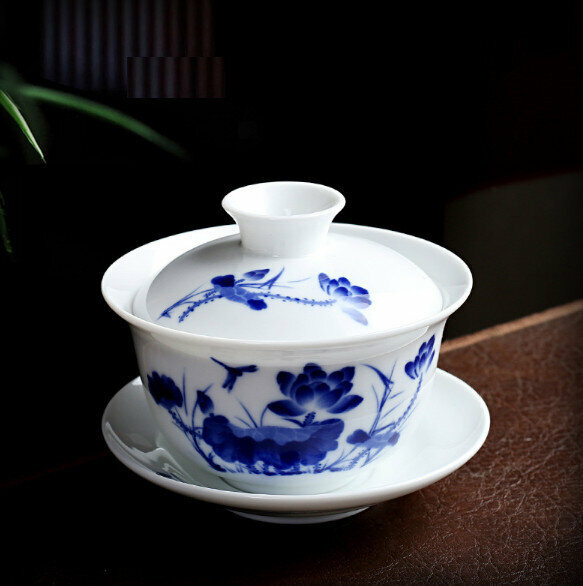 Popular household white porcelain medium-sized tureen single tea cup (lotus fragrance)