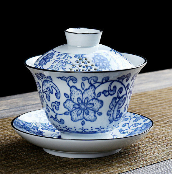 Popular household simple ceramic teacup with lidded bowl (plate flower)