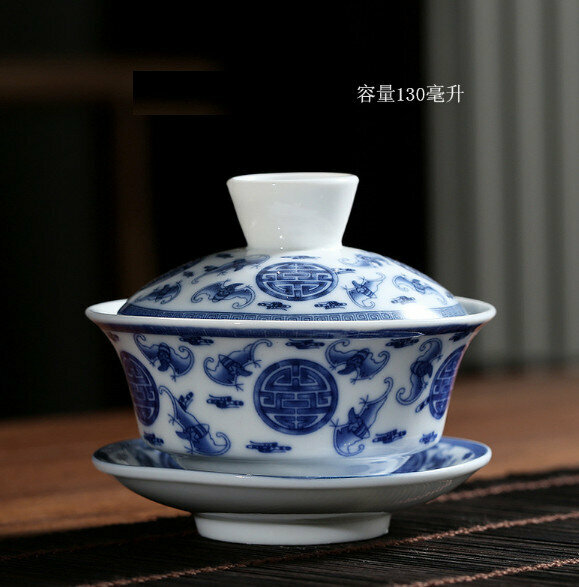 Popular large ceramic tureen teacup (Wufu) [size: length 8.5cm*height 9.8cm, capacity 130ml]