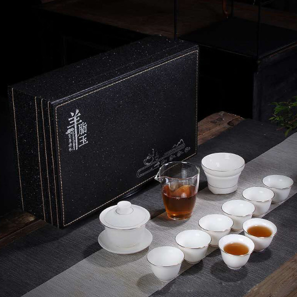 爆款功夫茶具套裝(羊脂玉描金鈴鐺杯)
