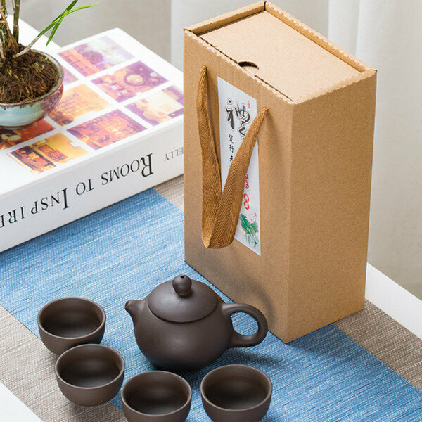 新款陶瓷紫砂功夫茶具茶杯套裝【紫砂茶具含禮盒(1壺4杯)】