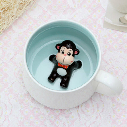 新款陶瓷馬克杯水杯（白杯-小猴子 400ml）