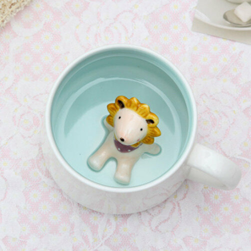 新款陶瓷馬克杯水杯（白杯-獅子 400ml）