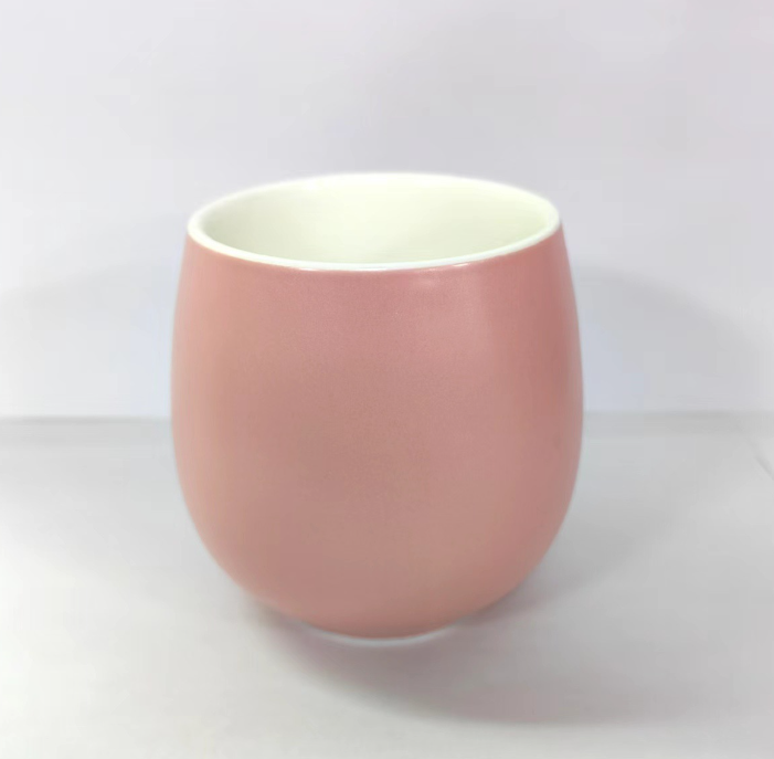 Hot selling creative snare drum cup color glazed ceramic cup (matte-dark pink)