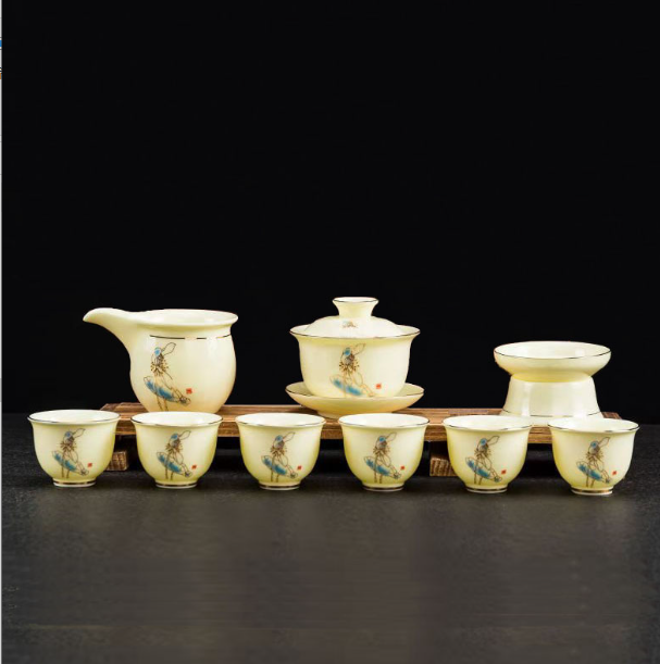 熱賣功夫茶具(寶石黃荷韻寬口杯套組)