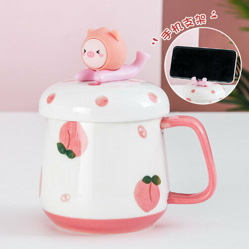Hot Selling Ceramic Mug Water Cup (Fruit Phone Holder Cup-Peach 400ml)
