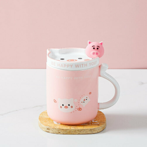 Hot Selling Ceramic Mug Water Cup (2204-Pink 2 Pigs 380ml)