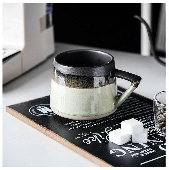 Hot Selling Stoneware Ceramic Mug [Short Green Spliced ​​Cup] (Capacity 401-500ml)