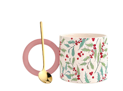 Hot Selling Ceramic Mug Big Ear Cup (Specification: Youth+Gold Spoon [350ML])