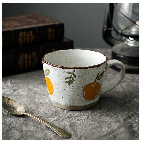 Hot selling hand-painted mug stoneware coffee cup [orange coffee cup-single cup] (capacity 301-400ml)