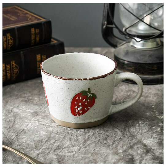 Hot Selling Hand Painted Mug Stoneware Coffee Cup [Strawberry Coffee Cup-Single Cup] (Capacity 301-400ml)