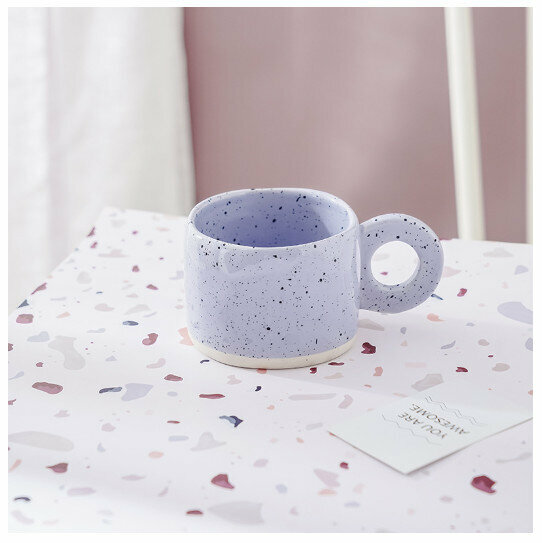 Hot selling stoneware coffee mug [purple round handle cup, single cup] (capacity 300ml)