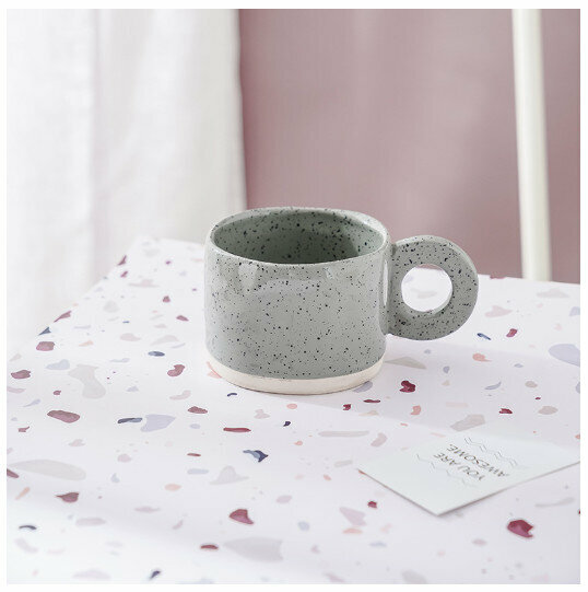 Hot selling stoneware coffee cup mug [gray round handle cup, single cup] (capacity 300ml)