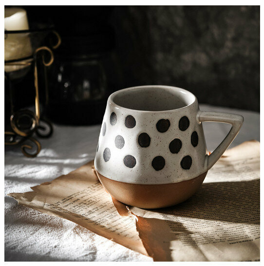 Hot selling hand-painted stoneware coffee cup mug [polka dot round clay cup-single cup] (capacity 301-400ml)