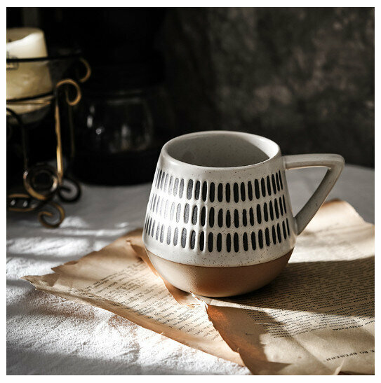 Hot selling hand-painted stoneware coffee cup mug [vertical point round clay cup-single cup] (capacity 301-400ml)