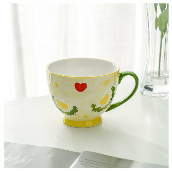 Hot selling hand-painted ceramic coffee mug [pineapple hand-painted cup, single cup] (capacity 401-500ml)