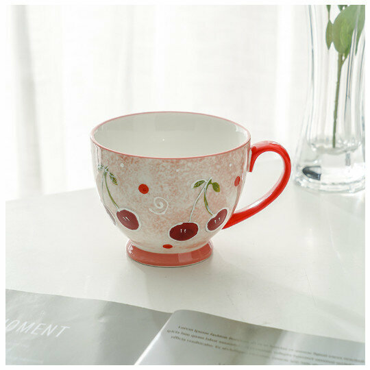 Hot selling hand-painted ceramic coffee mug [cherry hand-painted cup, single cup] (capacity 401-500ml)